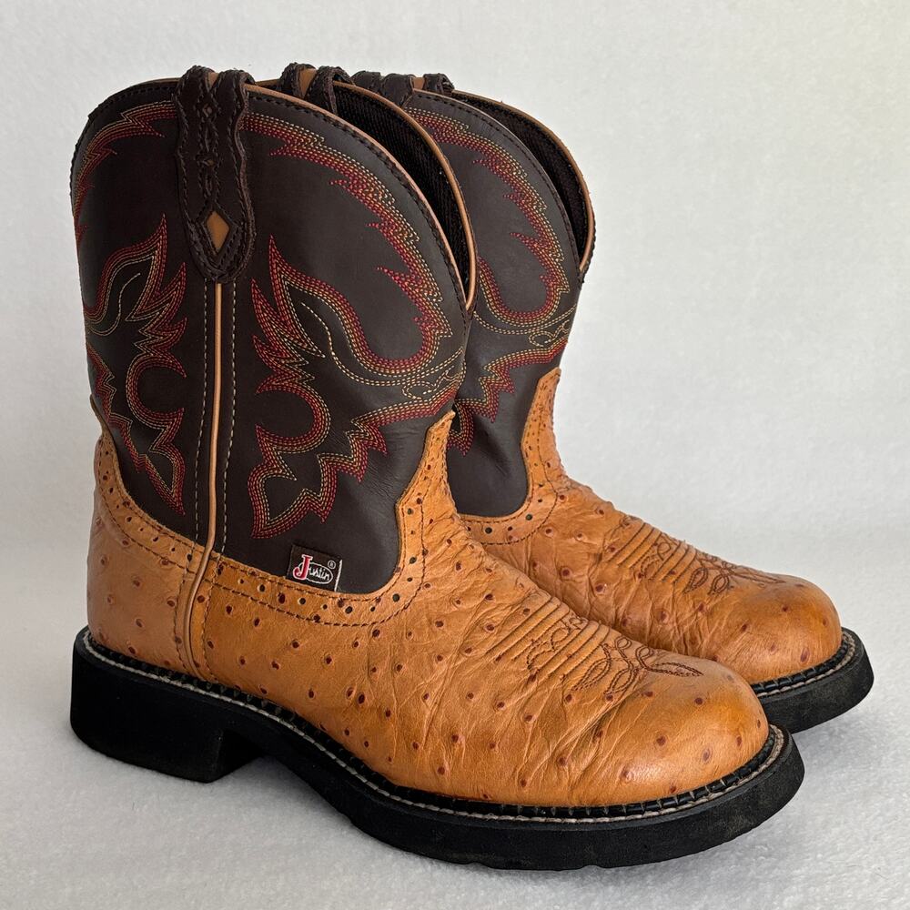 Justin Gypsy L9900 Western Cowgirl Boots Ostrich Print Leather Women's 8.5B